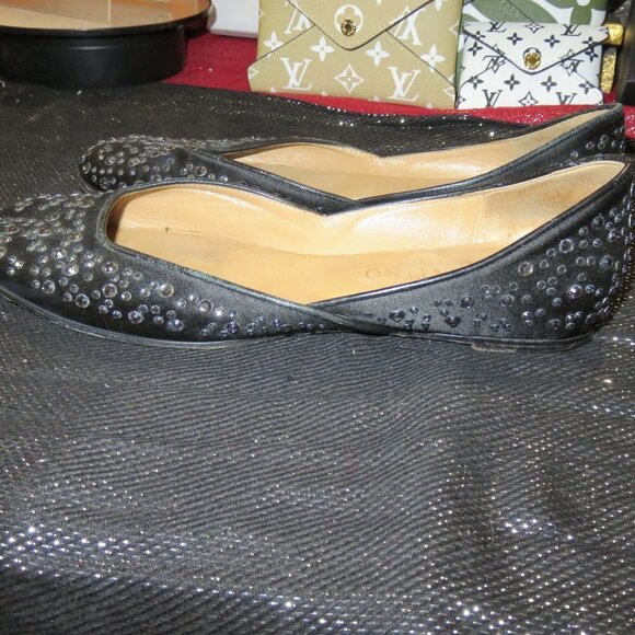 VALENTINO GARAVANI Black Rhinestone Embellished Ballet Flats driving loafers - Picture 1 of 14